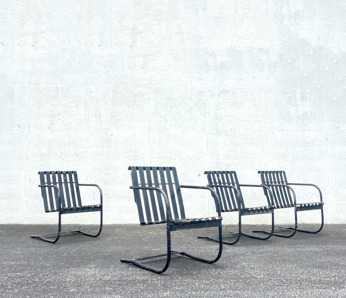 Vintage Metal Outdoor Cantilever Patio Chairs, Set of 4