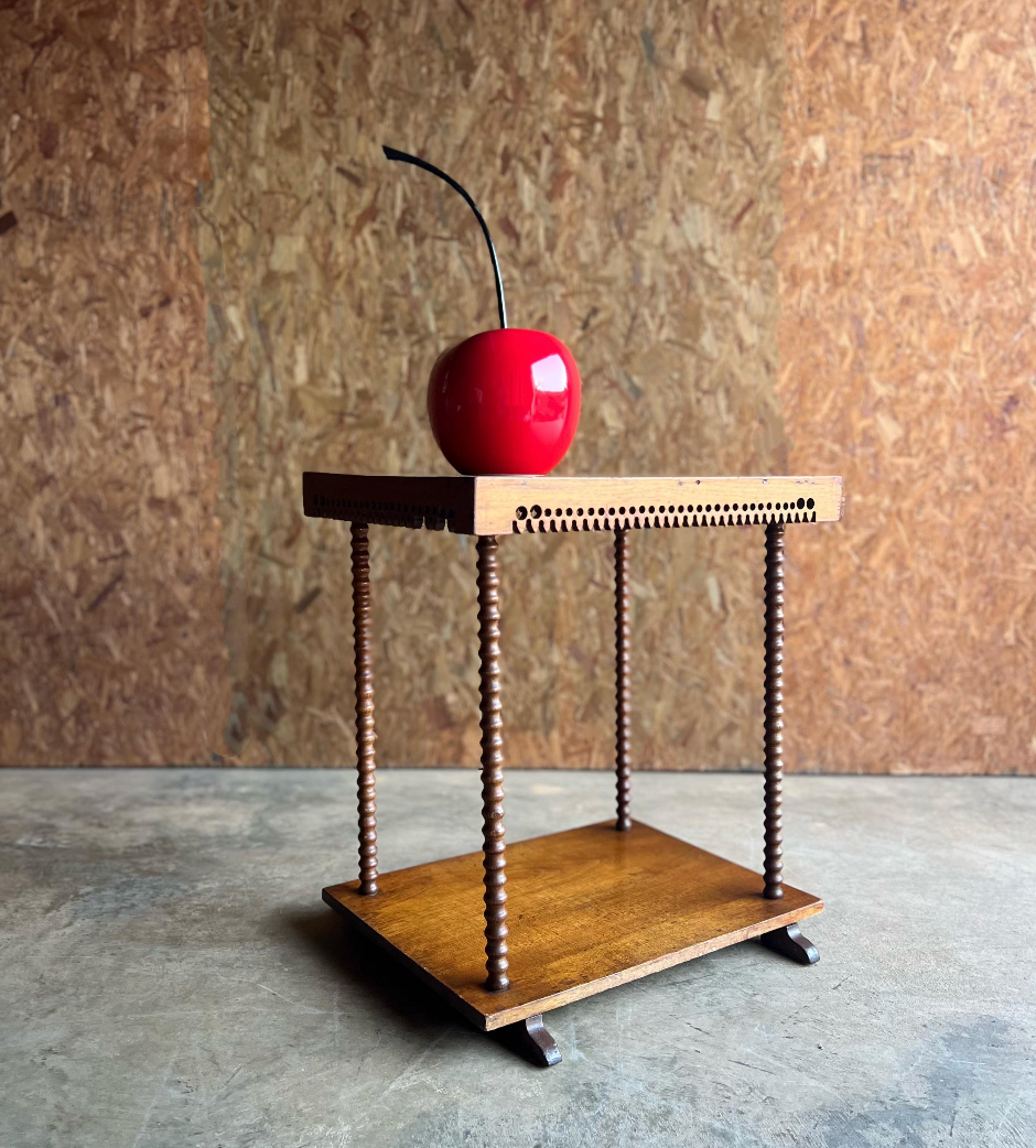 Antique Folk Art Bobbin Leg Walnut Side Table